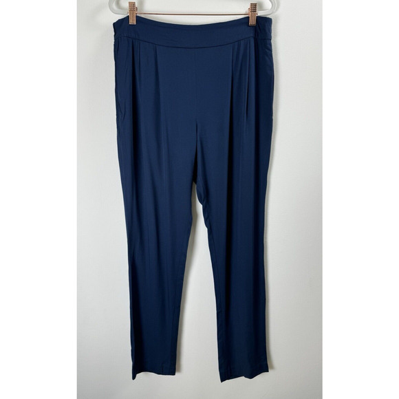 Barneys New York Navy Lightweight Rayon Normcore Office Casual Pull On Pants M - Picture 1 of 7